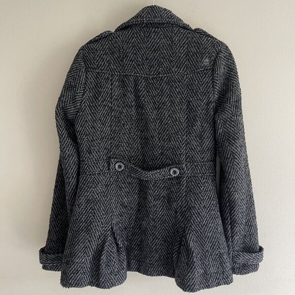 Billabong Tweed Pea Coat Jacket Womens Size XL Wool Blend Collared Black Pocket - Picture 10 of 16